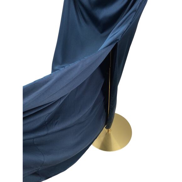 LULU'S M navy blue satin ruched surplized slit formal party maxi dress NEW B29 - Picture 3 of 9
